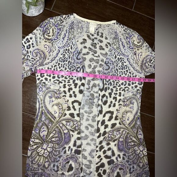 Chico’s Animal Paisley Ashton linen/cotton Cardigan sz 1 (medium) - Picture 9 of 12